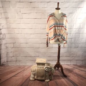 OU Out From Under Waffle Knit Tie Front Top